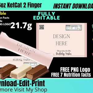 Kit Kat 2 finger wrapper template 20g, Chocolate bar candy wrapper