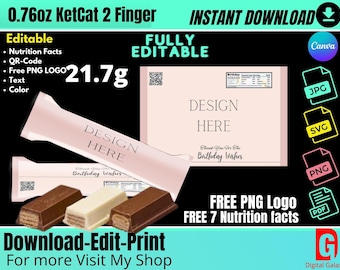 Black 2 Finger Chocolate  Wrapper Template, Ketcat Sticker Label Free Nutrition facts and PNG logo