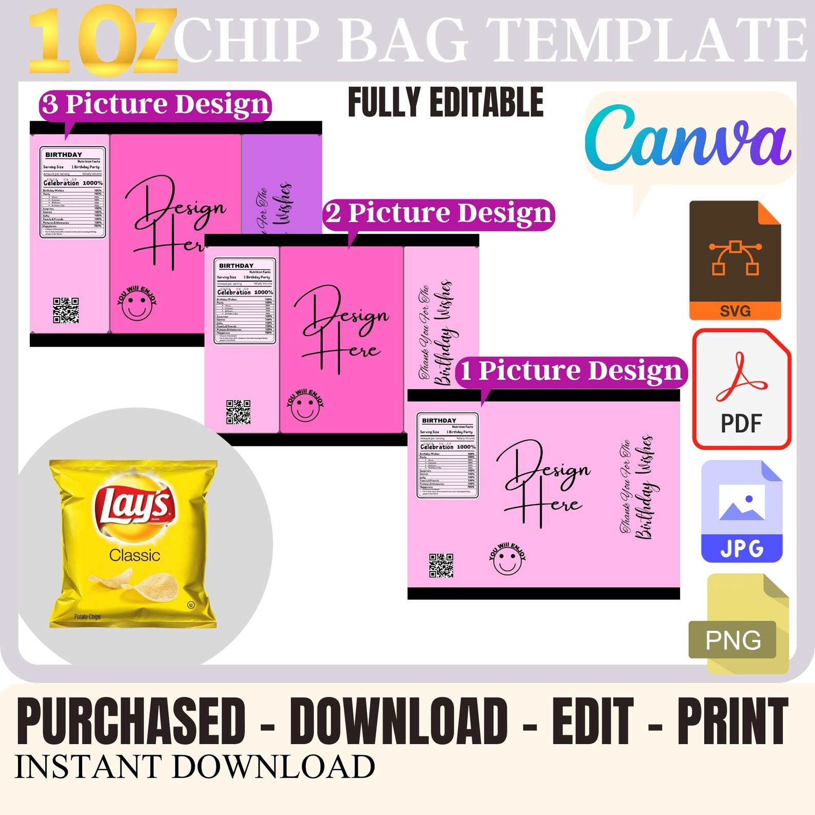 EDITABLE Chip Bag Template Chip Bag Nutritional Label Chip Bag Etsy