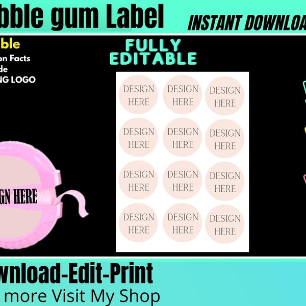 Hoba Bubble gum label templates 2oz, blank templates, customized templates