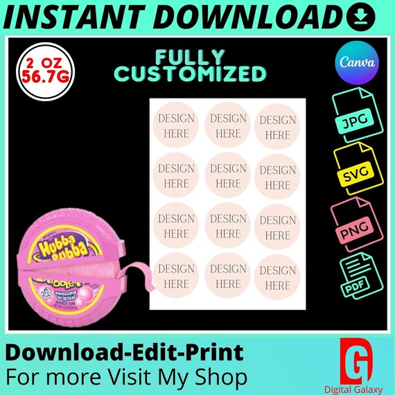 2oz Hubba Bubba Bubble Gum Label Templates Blank Templates - Etsy