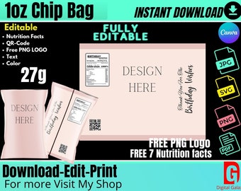 Chip Bag Template and Chip Bag Mockup, Custom Chip Bags Blank Template, Canva Chip Bag Template, Chip Bag Template Cricut