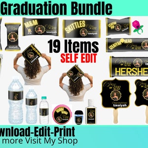 Graduation Decorations Gold or Silver, grad party favors bundle, Graduation Bundle Gold and Black