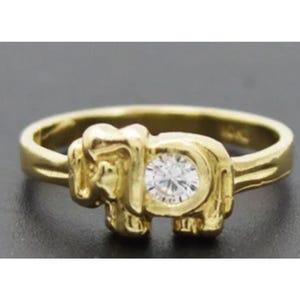 Echt 10k Gelb Solid Gold glänzend Kinder CZ Elefant Charm Ring 1,1 gr Größe 2 | Kinder Schmuck Einzigartige Gold Ring | Massiver 10k Gold Ring für Kinder