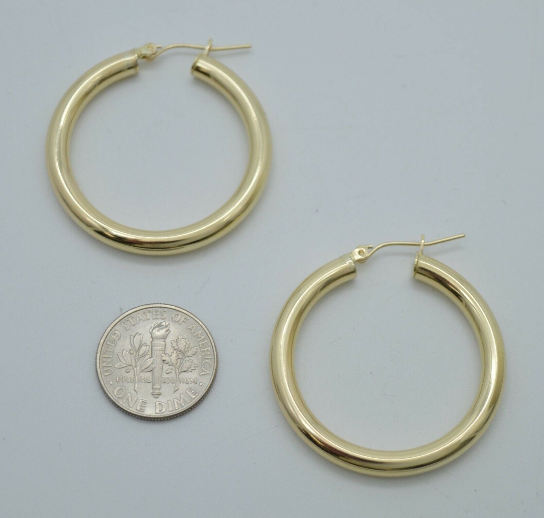 PAAR Massive 585er Gelbgold Creolen Ohrringe Ohrschmuck Flach Goldohrring HERREN