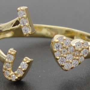 Real Solid 10K Yellow Gold CZ "I Love You" Heart Charm Ring 1.9gr All Size | Women Jewelry Unique Gold Ring | Solid 10k Gold Ring for Ladies