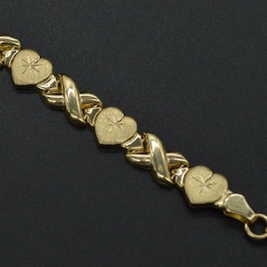 10k Solid Yellow Gold Hearts & Kisses Bracelet 71/2&#39;&#39; 8mm 5.1gr | Women-Ladies Jewelry Bracelet | Solid 10k Gold Bracelet