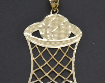 Real 10k Solid Yellow Gold Basket Ball Sports Charm Pendant 3.0 gr 40.9 mm | Fashion Men Jewelry 10k Gold Pendant | Solid 10k Gold Pendant