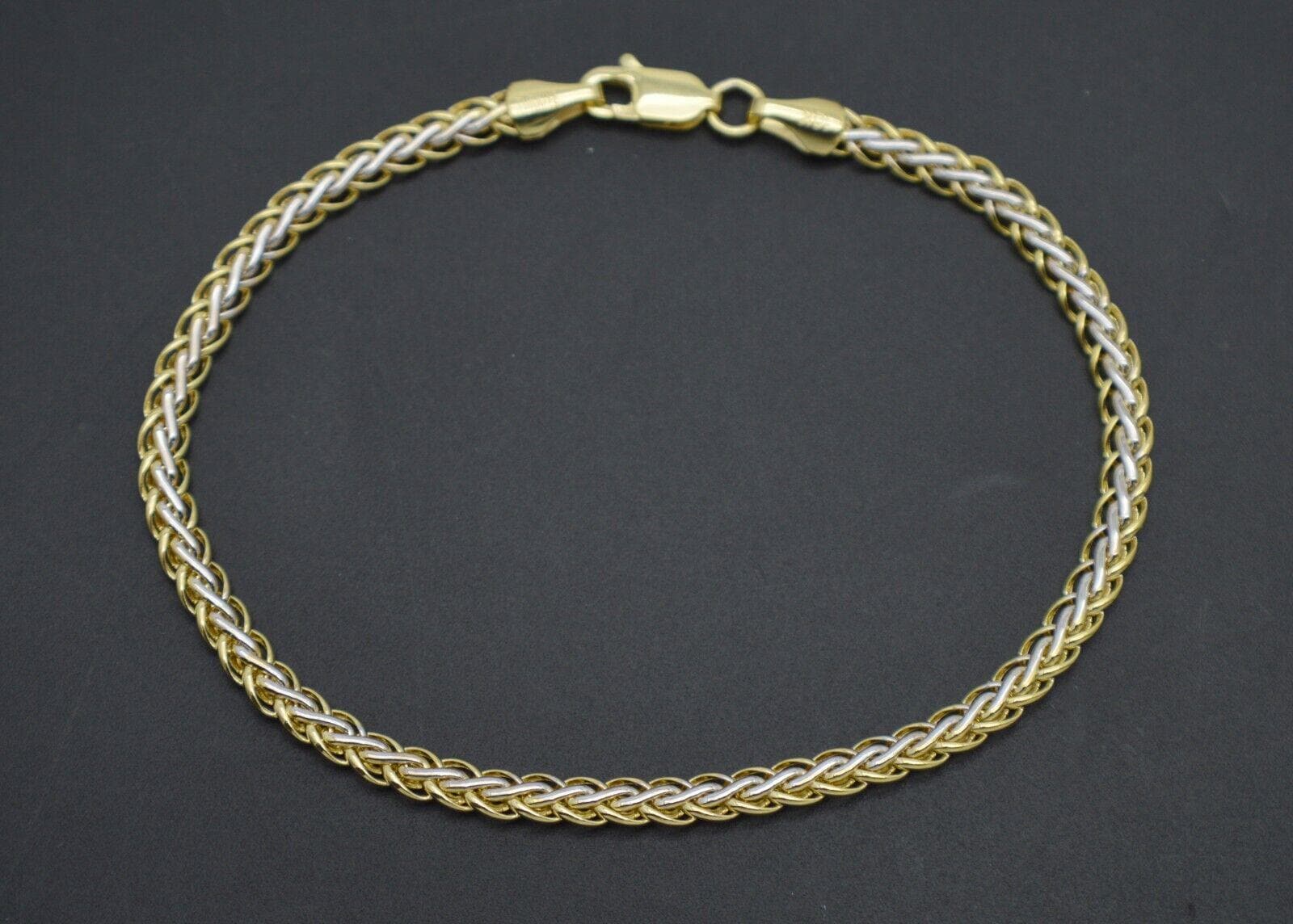 10K Real 2 tone Sold Gold Wheat-Link Chain Bracelet 7.25 in 2.3gr