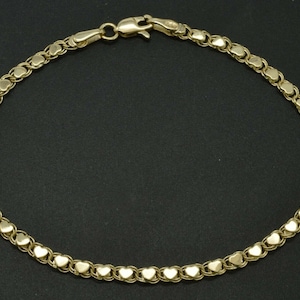 10k Yellow Solid Gold Mirrored Heart Link Chain Charm Reversible Bracelet 7&#39;&#39;8&#39;&#39; | Women-Ladies Jewelry Bracelet | Solid 10k Gold Bracelet