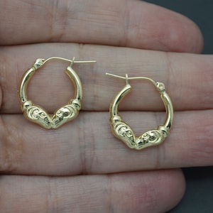 Real 10K Yellow Solid Gold 20.3mm Rams Head Hollow Shiny Hoop Earrings 1.4 grams | Women-Ladies Jewelry Earrings | Solid Gold Hoop Earrings