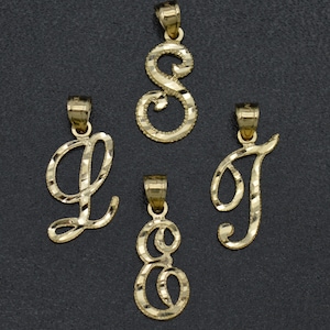 Real 10K Solid Yellow Gold 24mm Cursive Initial Alphabet Letter Pendant A-Z 0.9g | Men-Women Jewelry Pendant | Solid 10k Gold Pendant