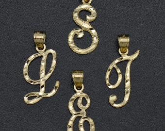 Real 10K Solid Yellow Gold 24mm Cursive Initial Alphabet Letter Pendant A-Z 0.9g | Men-Women Jewelry Pendant | Solid 10k Gold Pendant