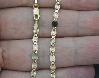 Bracciale a maglia cavigliera Valentino in vero oro massiccio tricolore 10k 2,3 gr 3,5 mm 10'' / Bracciale gioielli da donna-donna / Bracciale cavigliera solido 10k