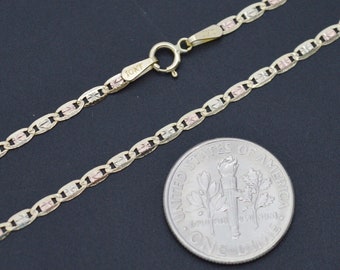 Bracciale cavigliera Valentino in vero oro massiccio tricolore 10k 1,4 gr 2,1 mm 10'' / Bracciale gioielli da donna-donna / Bracciale cavigliera in oro massiccio 10k