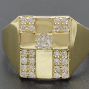 Echter massiver 10K Gelbgold Herren Quadrat Kreuz Ring 14,7mm ALLE Größen 4,0gramm | Herren Schmuck Einzigartige Gold Ring | Massiver 10k Gold Ring für Männer