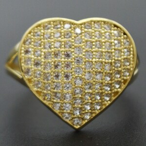 Real Solid 10K Yellow Gold 17mm Women's Full Heart CZ Engagement Ring All Sizes | Women Jewelry Unique Gold Ring | Solid 10k Ring for Ladies