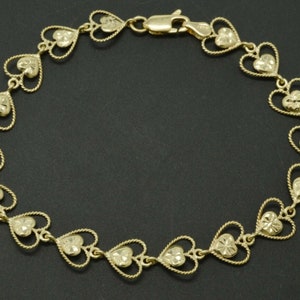 Real 10k Yellow Gold Filigree Diamond Cut Heart love Bracelet 8.7mm 71/2'' | Women-Ladies Jewelry Bracelet | Solid 10k Gold Bracelet