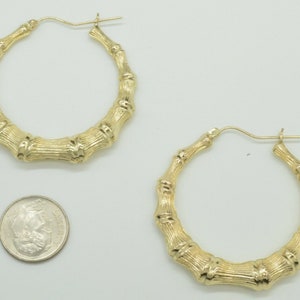 REAL 10K Yellow Gold 1 3/4&quot; 42mm Large Graduated Bamboo Hoop Earrings | Women-Ladies Jewelry Earrings | Solid 10k Gold Hoop Earrings