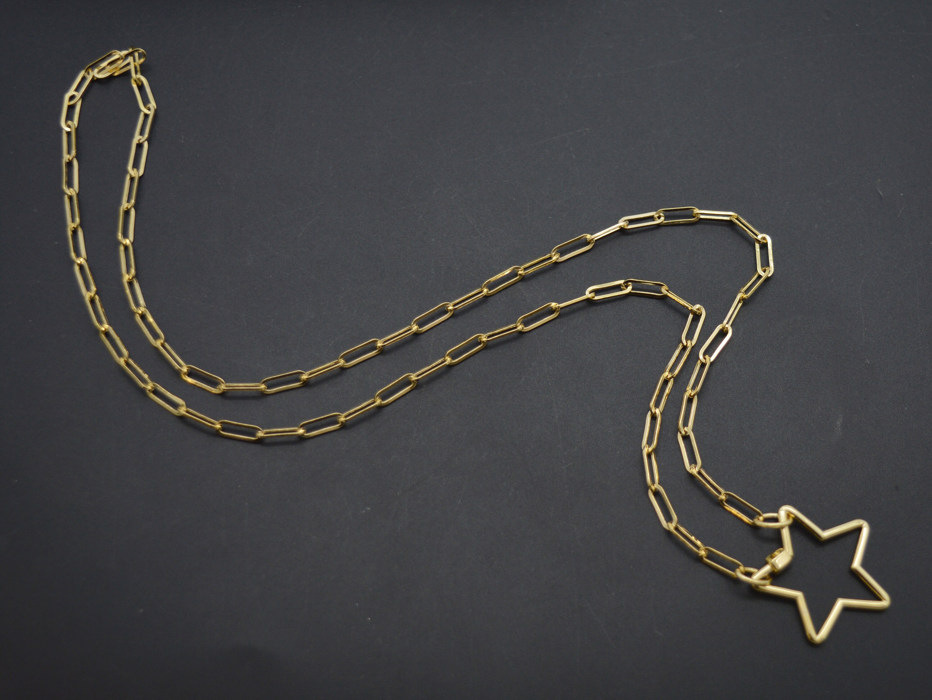 14Kイエローゴールド 18インチ スター カラビナ留め ペーパークリップ