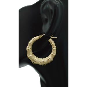 REAL 10K Yellow Gold 33mm Graduated Bamboo Hoop Earrings 3.9gr | Women-Ladies Jewelry Earrings | Solid 10k Gold Hoop Earrings