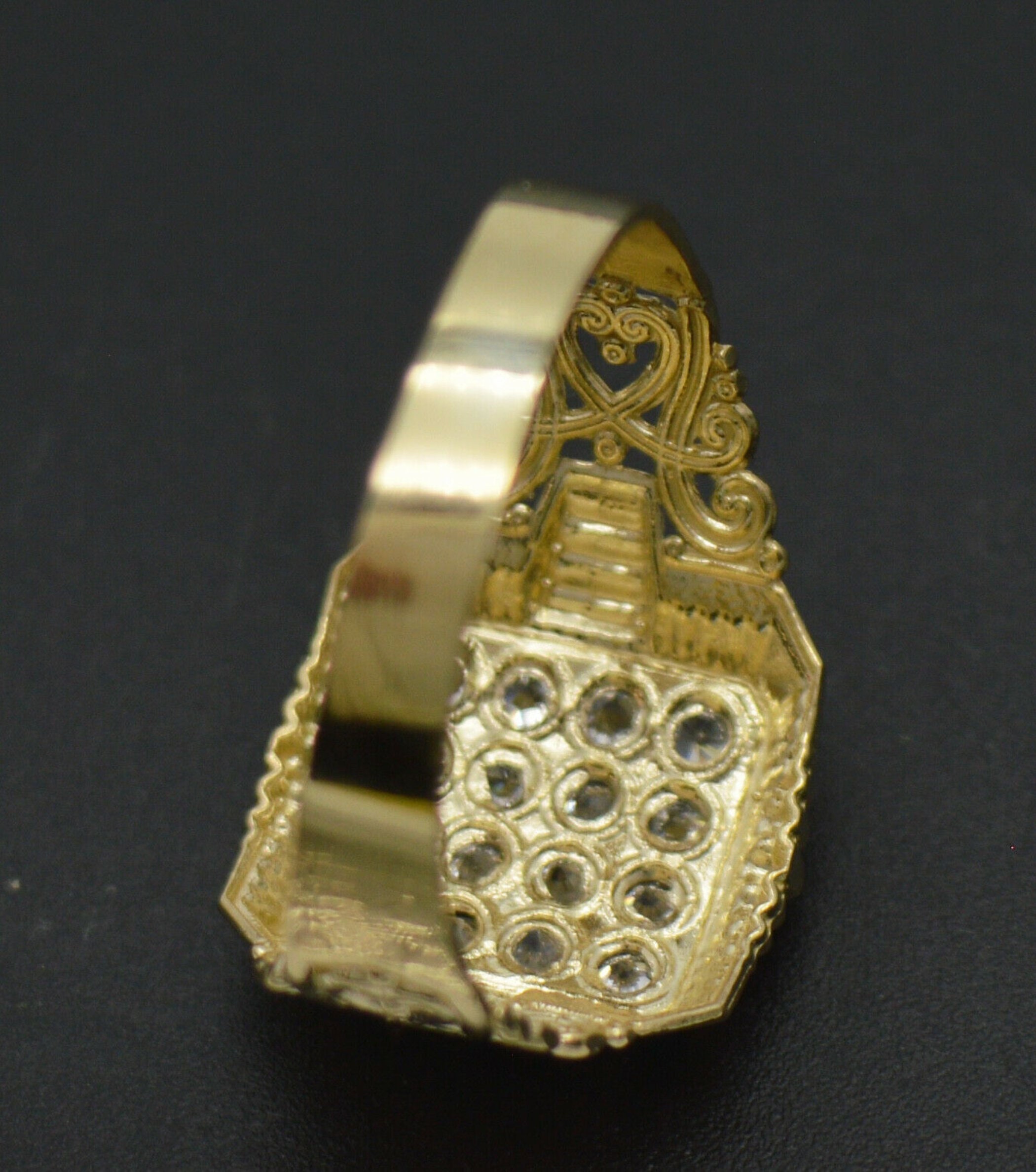 Real Solid 10K Yellow Gold Men's Pinky Square Ring CZ 14.3mm