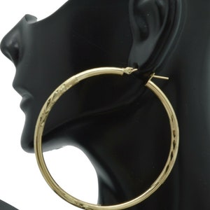 10k Solid Yellow Gold Big Large Hoop Diamond Cut Earrings | 2.35&#39;&#39; 55mm x3MM | Women-Ladies Jewelry Earrings | Solid 10k Gold Hoop Earrings