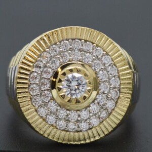 Echter massiv 10K Gelbgold Herren Statement CZ Eisenbahnring ALLE Größen 20 mm | Herren Schmuck Einzigartige Gold Ring | Massiver 10k Gold Ring für Männer