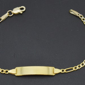 REAL 10K Yellow Gold 5.5&quot; Figaro ID baby Children&#39;s Bracelet + Engraving 1.8 gr | Children 10k Jewelry Bracelet | Solid 10k Gold Bracelet