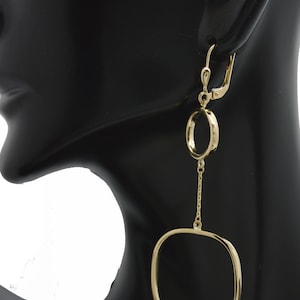 Real 14K Solid Yellow Gold Long Square Shape Dangle Drop Earrings 2.8 grams | Women-Ladies Jewelry Earrings | Solid 14K Gold Drop Earrings