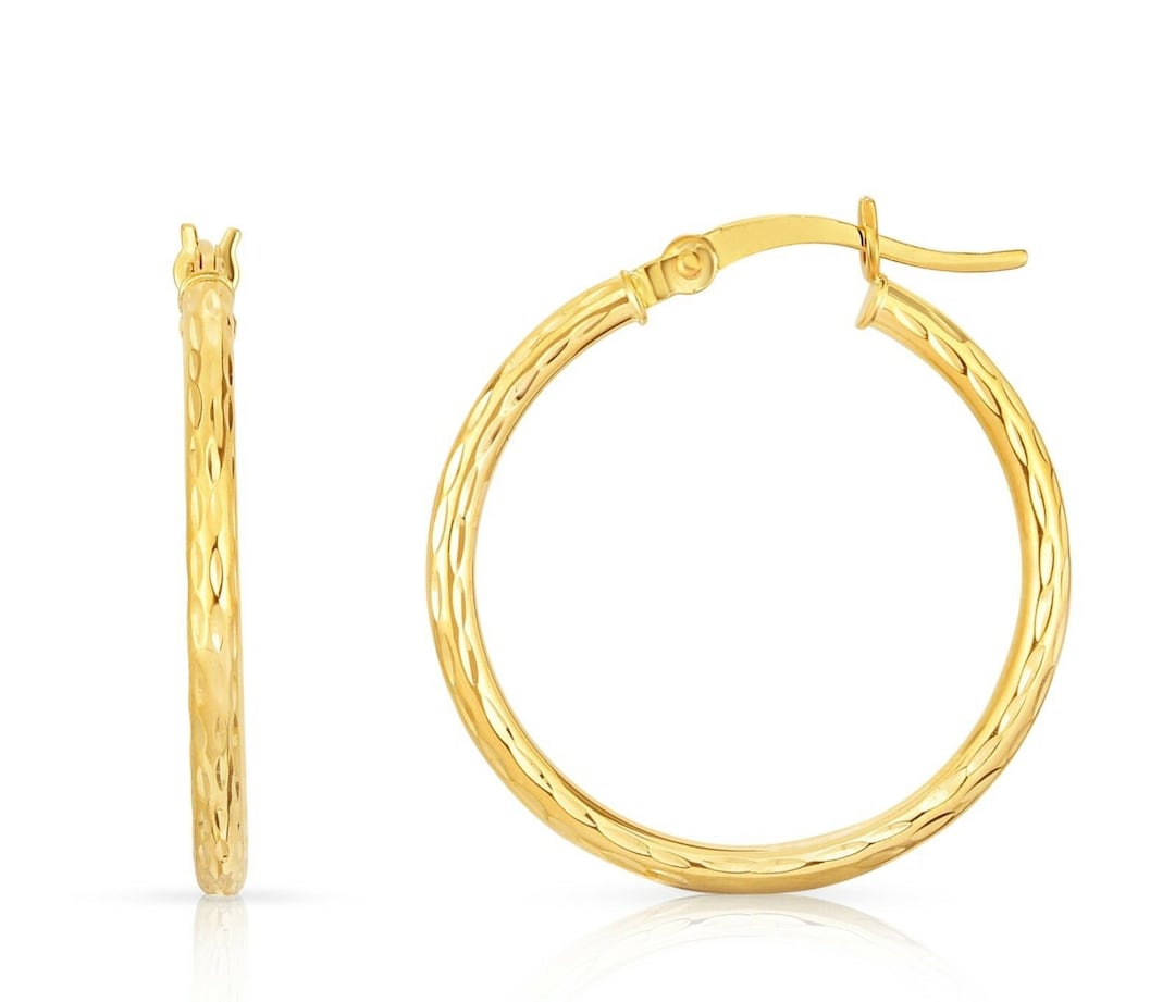 10k yellow gold diamond cut hoop earrings Outlet