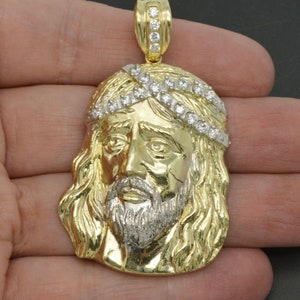 Real 10k Yellow Gold CZ 3D Big Jesus Head Pendant almost 2 .30" 8.9grams | Fashion Men Jewelry Pendant | Solid 10k Gold Jesus Head Pendant