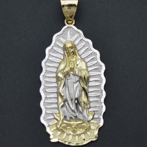 Pingente de medalhão da Virgem Maria de Guadalupe em ouro amarelo-branco real 10K 4,2gr | Pingente de joias masculino-feminino | Pingente Sólido em Ouro 10k