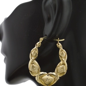 Real 10K Yellow Solid Gold La Hugs & Kisses XO Hollow Hoop Earrings 37.2mm 3.8gr | Women 10k Jewelry Earrings | Solid 10k Gold Hoop Earrings