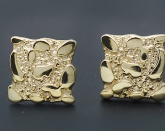 Real 10K Solid Yellow Gold 10mm Nugget Square Cut Stud Earrings 3.1gr Men-Women | Men-Women Jewelry 10k Gold Earrings | Stud Gold Earrings