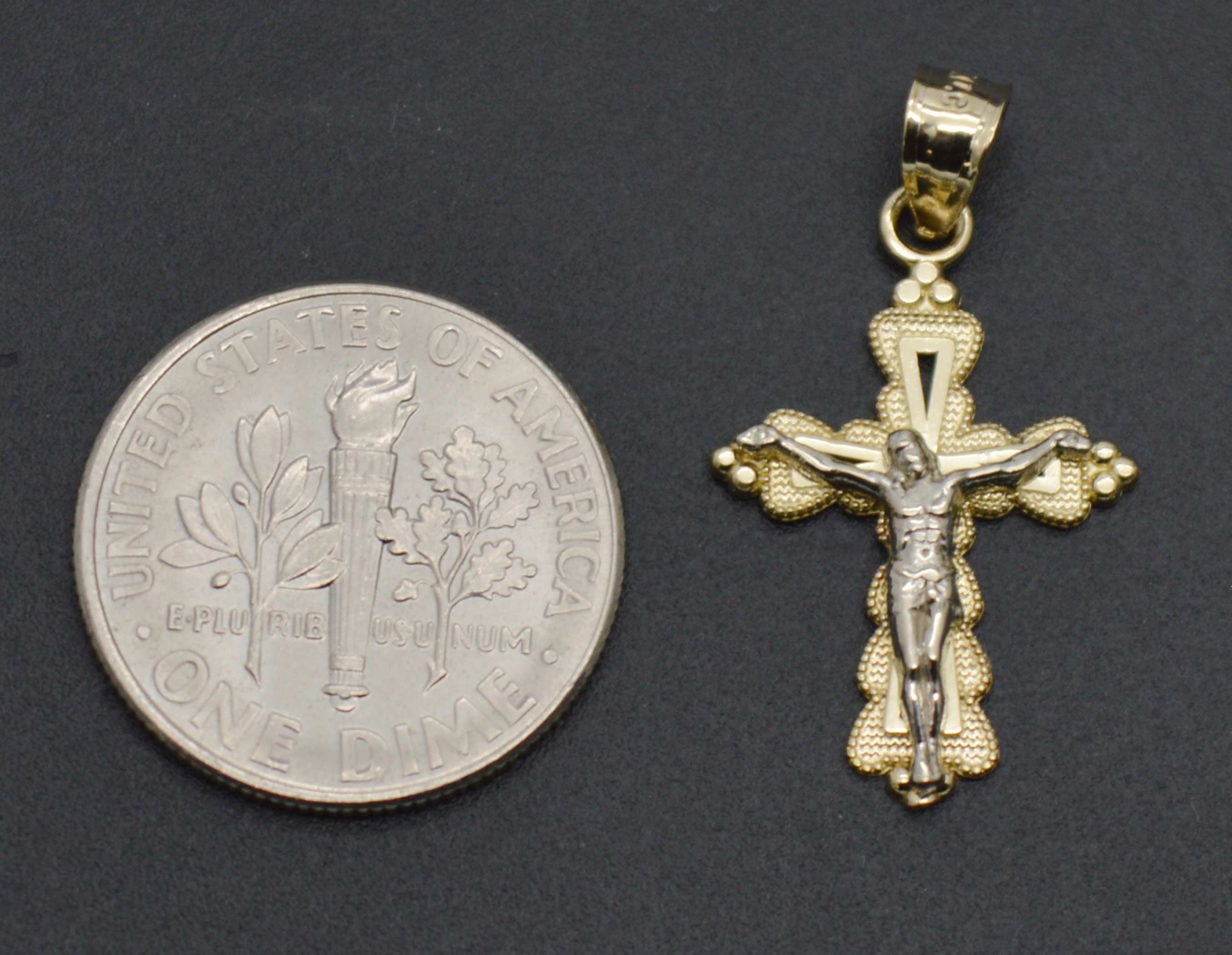 Ciondolo Croce Crucifisso Di Gesù In Oro Giallo E Bianco 10K - Foto 7