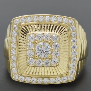 Echter 10k Gelbgold Herrenring cz Nested Square Ring Alle Größen 6,3gr | Herren Schmuck Einzigartige Gold Ring | Massiver 10k Gold Ring für Männer