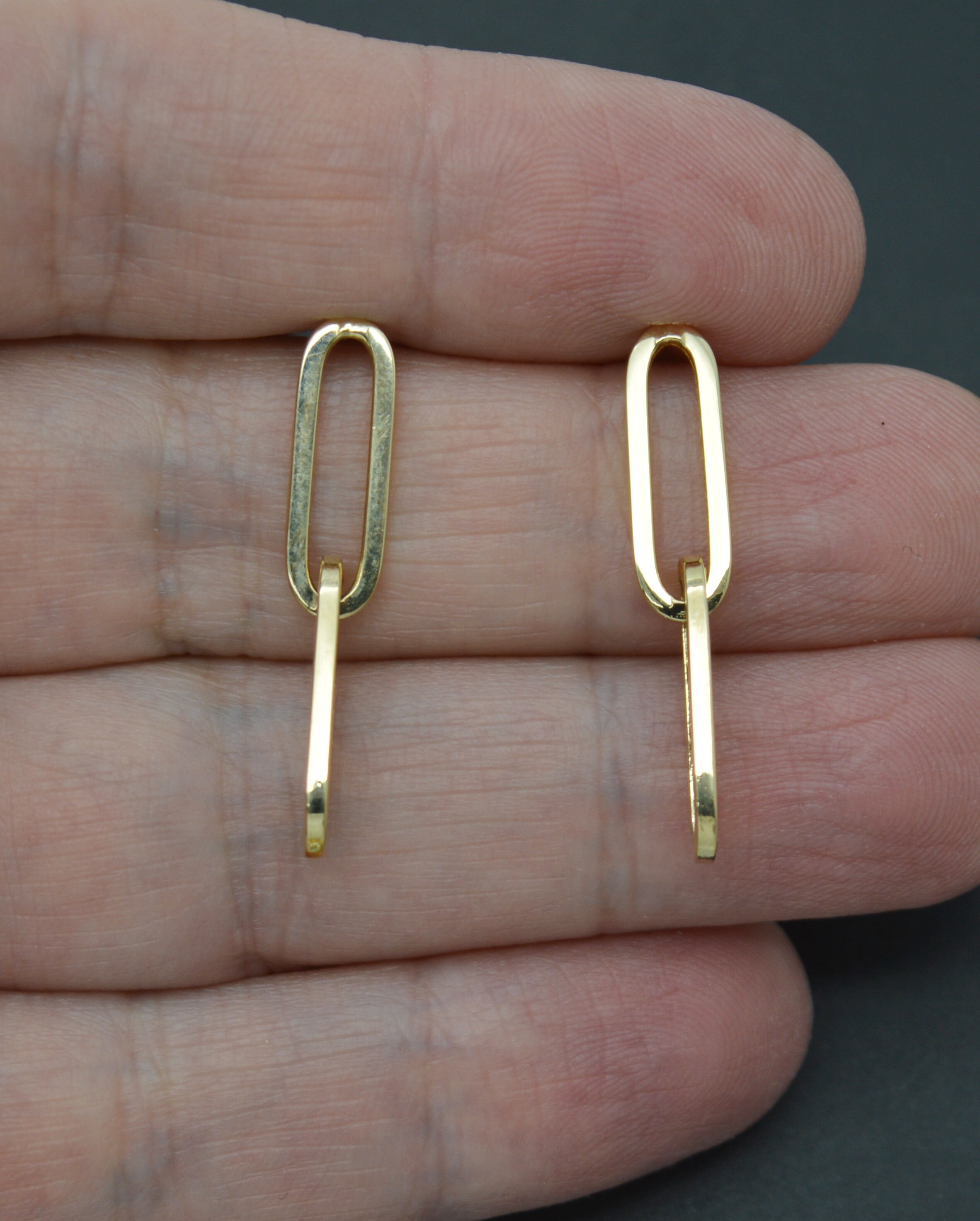 3.2cm Creolen Mit Büroklammer Tropfen Echter 14K Gelbgold
