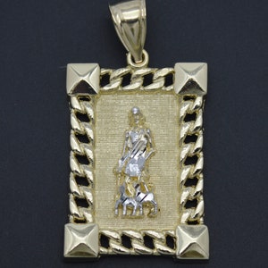 Pingente Medalhão de Diamante de São Lázaro em Ouro Amarelo 10K Sólido Real 6.0gr | Pingente de joias masculino-feminino | Pingente Sólido em Ouro 10k