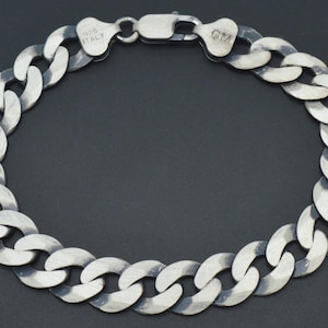 Solid 925 Sterling Silver Men&#39;s Oxidized Cuban Link Bracelet 10.9 mm 25.3g 8.50&quot;
