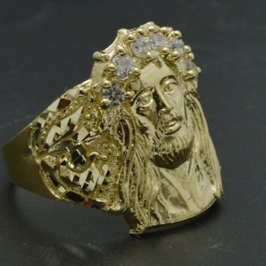 Real Solid 10K Yellow Gold Men&#39;s Jesus Head Nugget CZ Ring 21mm 4gr ALL Sizes | Men&#39;s Jewelry Unique Gold Ring | Solid 10k Gold Ring for Men