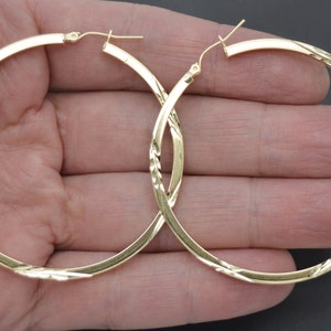 Real 10k Yellow Solid Gold Shiny Diamond Cut Big Large Hoop Earrings 55mm 4.3 gr | Women-Ladies Jewelry Earrings | Solid Gold Hoop Earrings