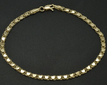 14k Gelb Solid Gold Gespiegelt Herz Gliederkette Charm Armband 18 cm | Frauen-Damenschmuck Armband | Massives 14k Gold gespiegeltes Herz Armband