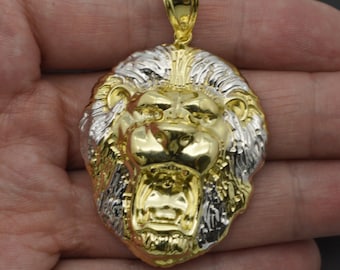 Real 10k Yellow Gold Diamond Cut 3D Big Lion Head Pendant over 2" length 8gr | Fashion Men Jewelry Pendant | Solid 10k Gold Pendant
