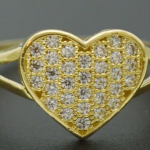 Real Solid 10K Yellow Gold Women's Heart CZ Engagement Ring All Sizes | Women Jewelry Unique Gold Ring | Solid 10k Gold Ring for Ladies