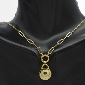 Real 14K Solid Yellow Gold 18&quot; Paperclip Chain With Heart Toggle Necklace 3.1gr | Women-Ladies Jewelry Necklace | Solid 14k Pendant Necklace