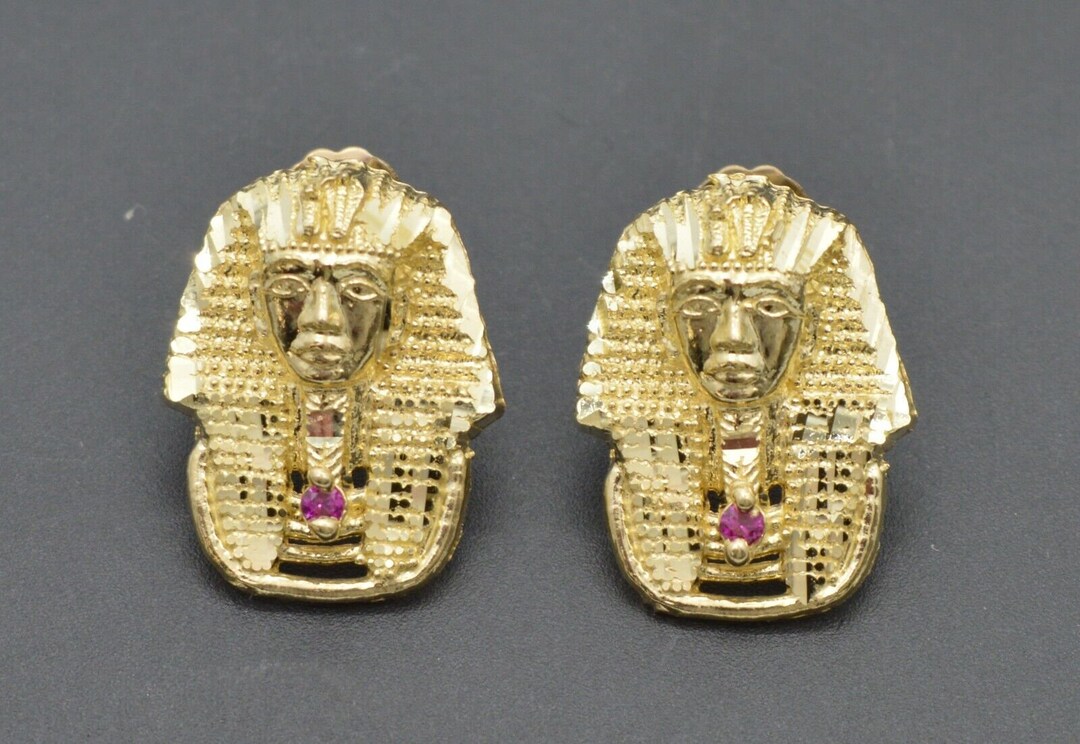 Real 10K Yellow Gold Pharaoh Egyptian King Stud Earrings 3.8gr | Men ...