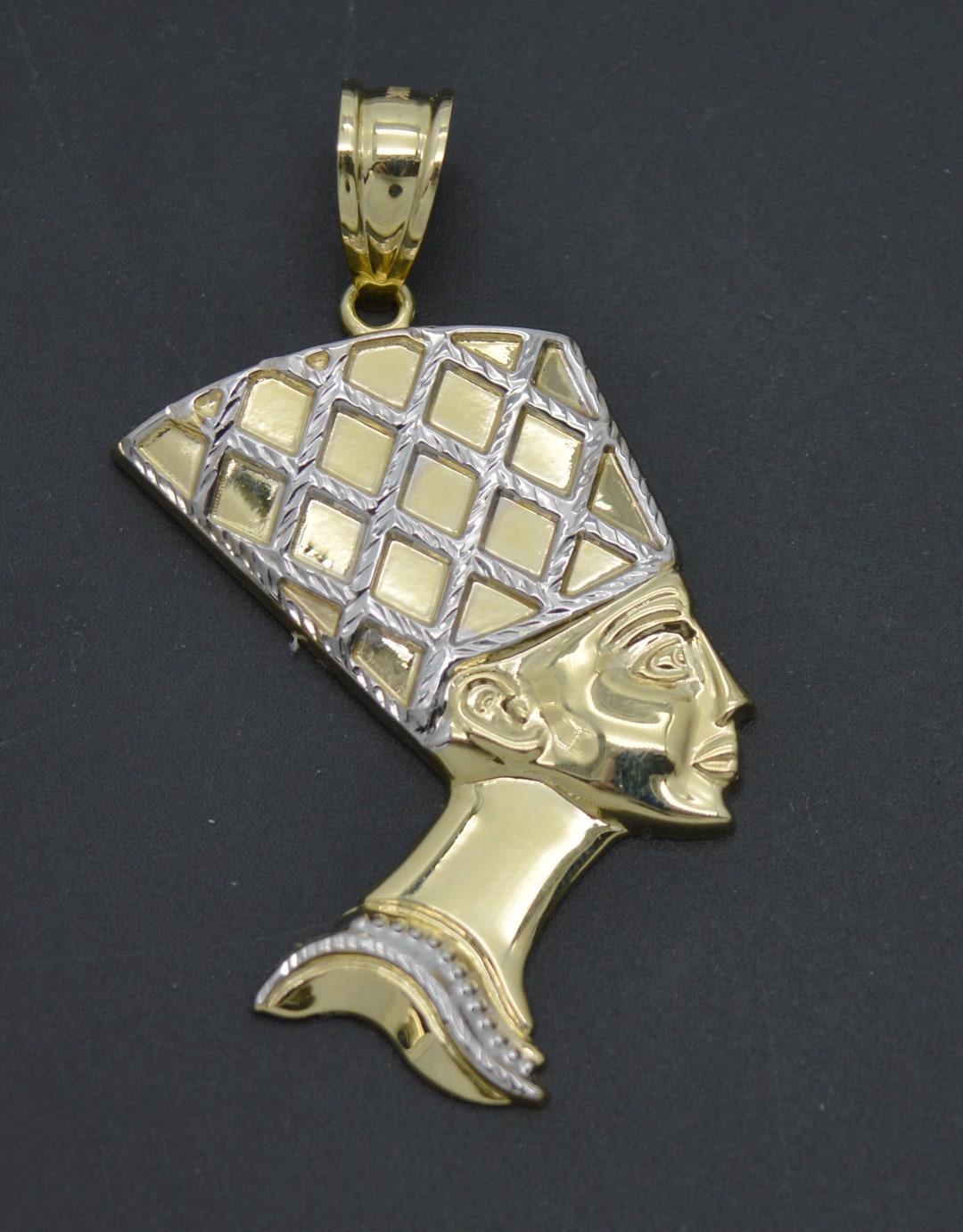 Ägyptische Königin Nefertiti Kopf Diamantschliff Anhänger Echt 10k 336325601041