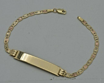 REAL 10K Gold 7" Engravable ID Valentino Link Bracelet 4.5gr + Engraving | Women-Ladies Jewelry Bracelet | Solid 10k Gold Bracelet