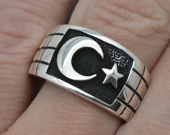 月と星が刻まれた925スターリングシルバーリング - 大胆な